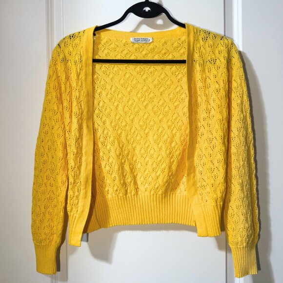 Vintage Mario Romano Elegant Essentials 100% Wool Sweater – Yellow – Open Knit - Picture 1 of 7